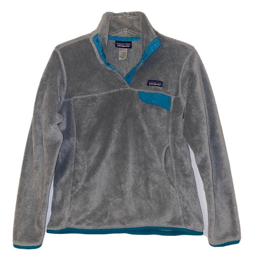 Patagonia Re Tool Snap T Pullover Fleece Jacket Women's Small Gray & Teal Blue